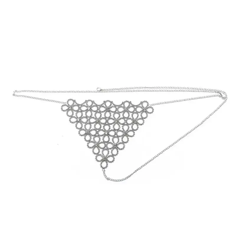 Rhinestone Hollow Flower Body Chain Bikini Set