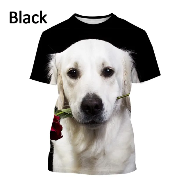 Men's And Women's Casual Golden Retriever 3D Printing T shirt Fashion Short Sleeve Black - Shop at LoveMi