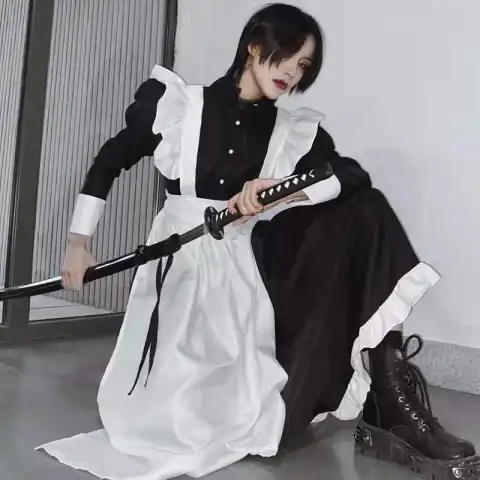 British Style Pearl Thread Long Cafe Maids Dress Cat