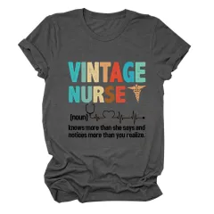 Letter Printed Women's Round Neck Short Sleeves - Dark Grey Black Lettering - View 1