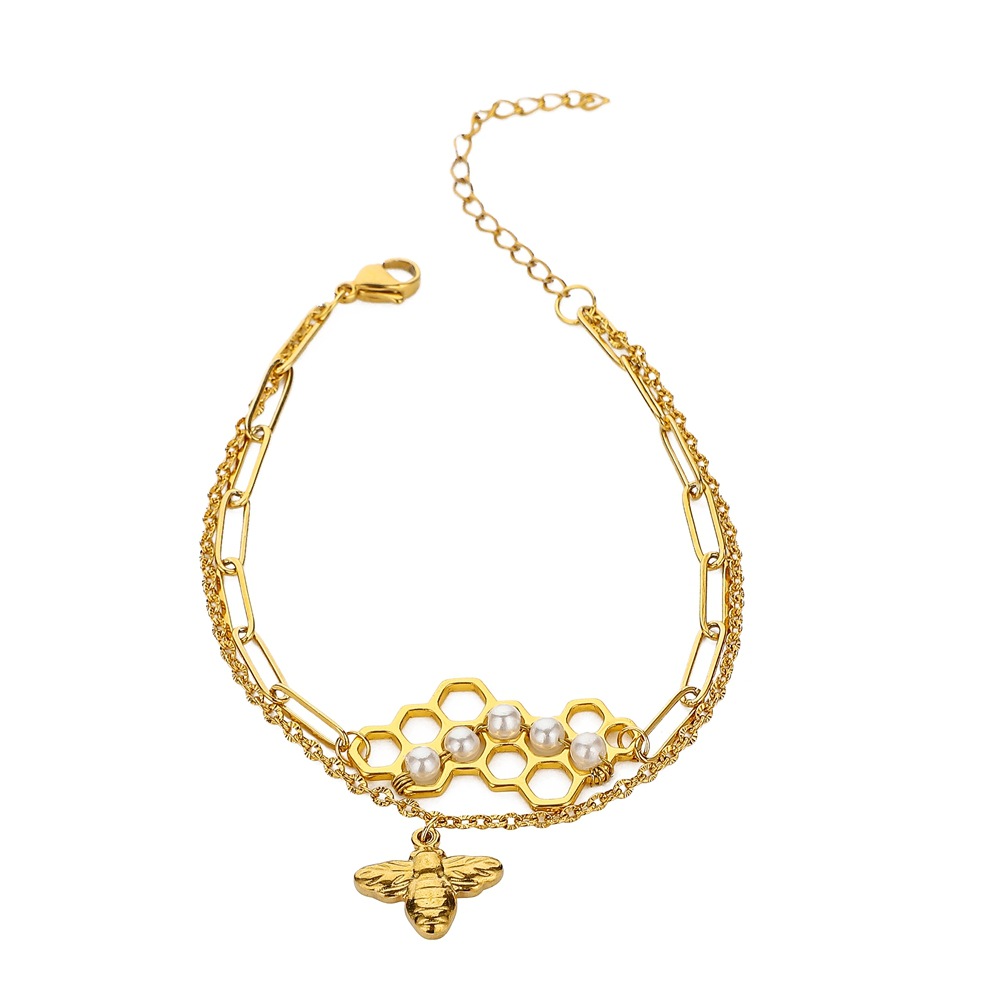 Honeycomb Bee Titanium Steel Pearl Bracelet