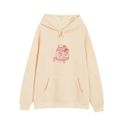 Pink Milk Carton Comfortable Loose fitting Hoodie Khaki - Shop at LoveMi