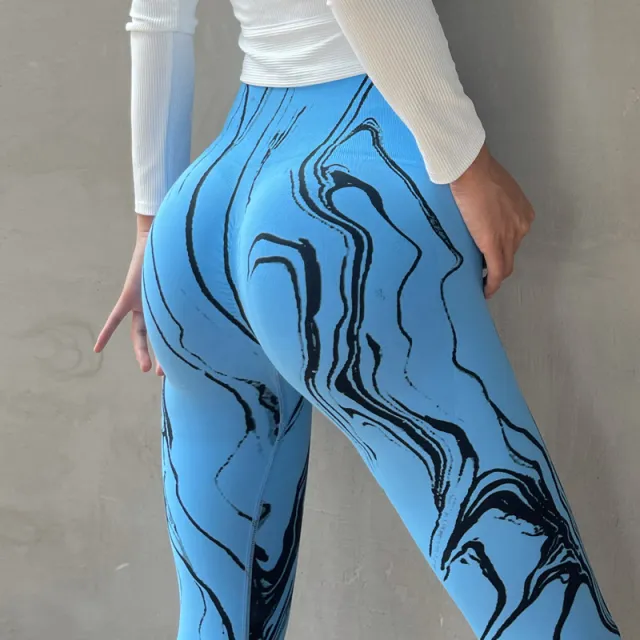 Seamless Peach Hip Yoga Pants Tie Dye Line High Waist Blue - Shop at LoveMi