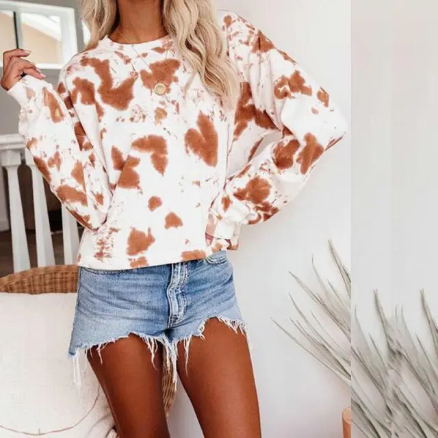 Independent Station Women's Tie dye Long sleeved Crewneck Hoodie Skin Color L - Shop at LoveMi