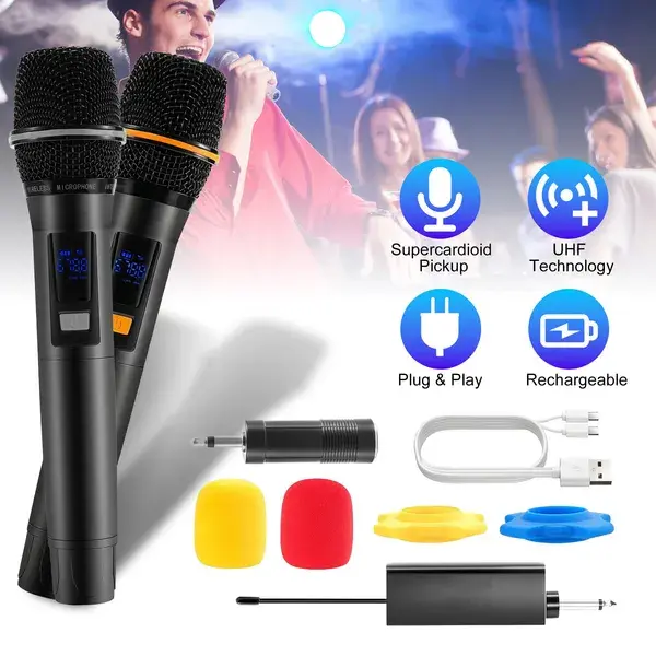 UHF Wireless Microphones Rechargeable Wireless Microphones Metal Handheld Dynamic Mics With 262FT Range For Karaoke Party DJ Wedding Speech Outdoor Events