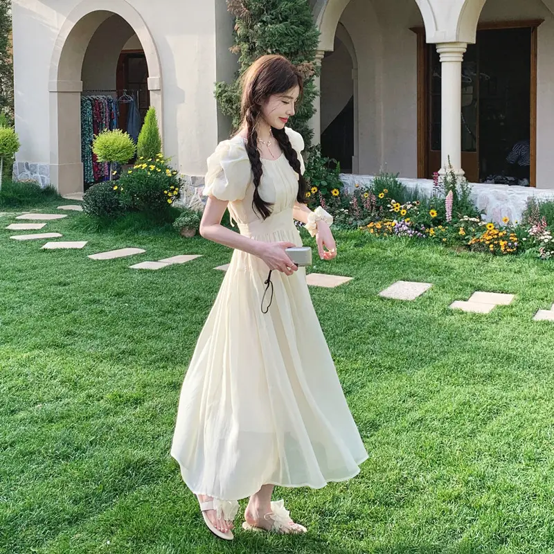 Women's Slimming Puff Sleeve Tencel Dress