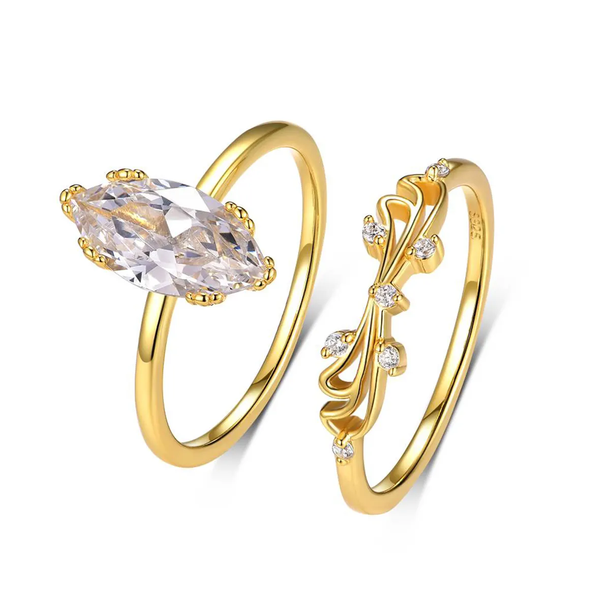 S925 Silver Gold Plated 2ct Marquise Moissanite
