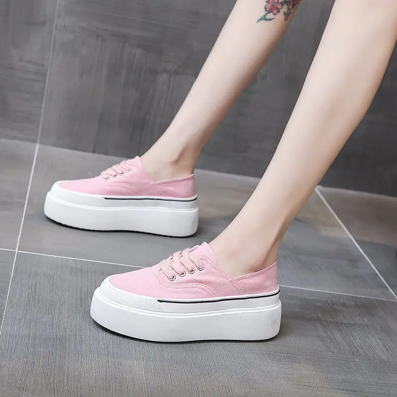 New Korean Style Flat Sponge Cake With Canvas Women's Shoes