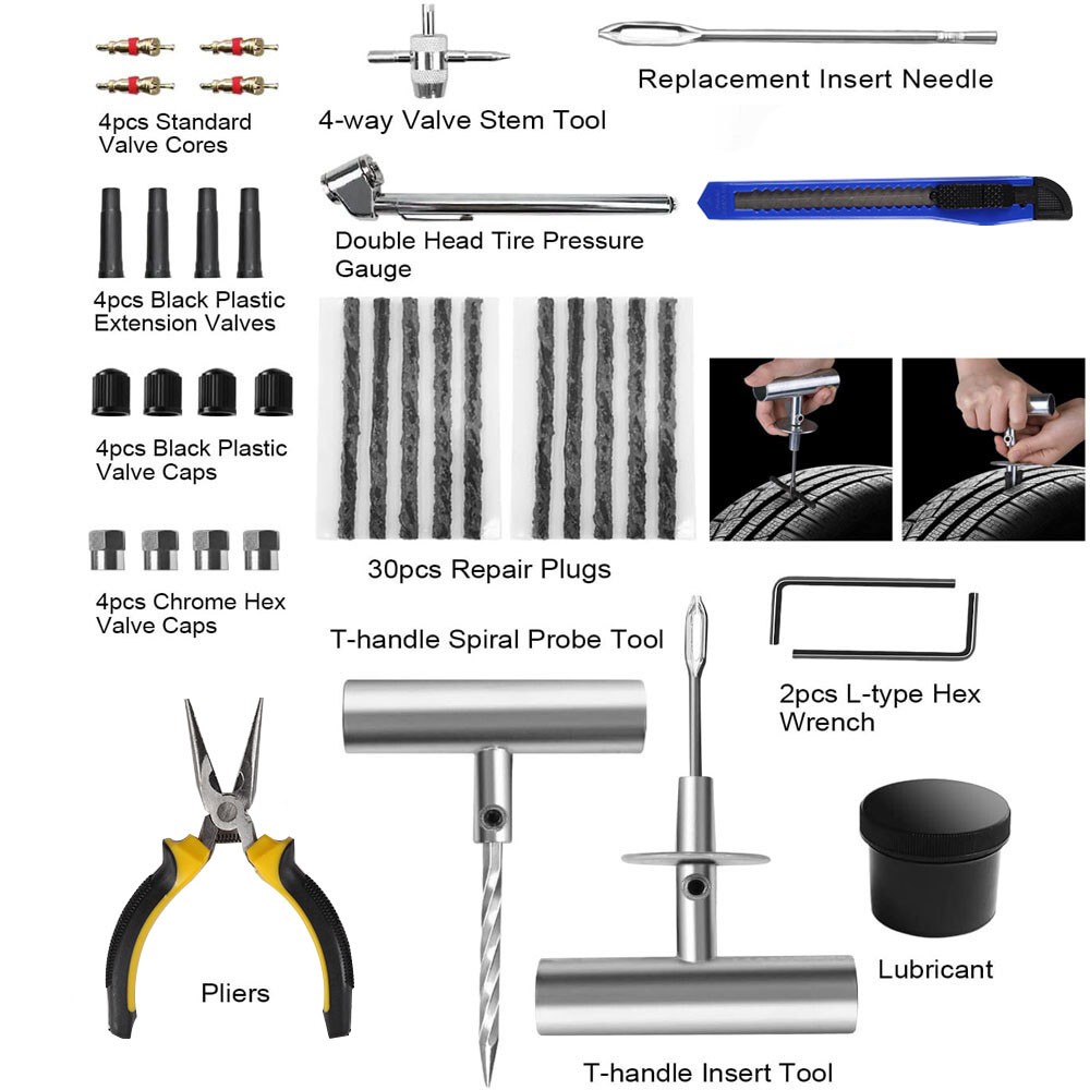 68Pcs Heavy Duty Tyre Puncture Repair Kit Tool Tubeless Car Plug Strips Set — image 4