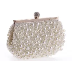 Handcrafted Beaded Embroidered Featured Evening Bag - White - View 1