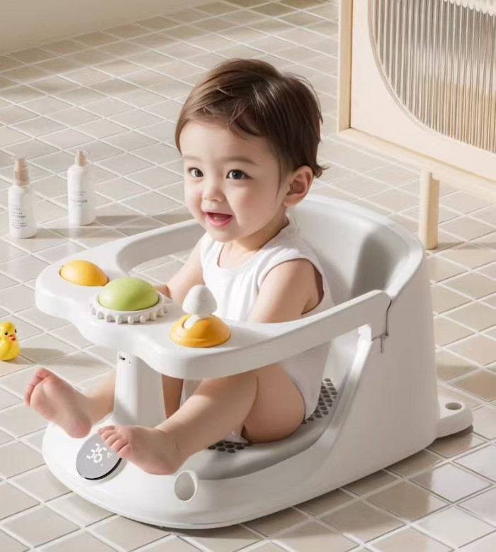 Baby Bath Seat Non-Slip Soft Toddler Bath Chair Suction Cups Temperature Display