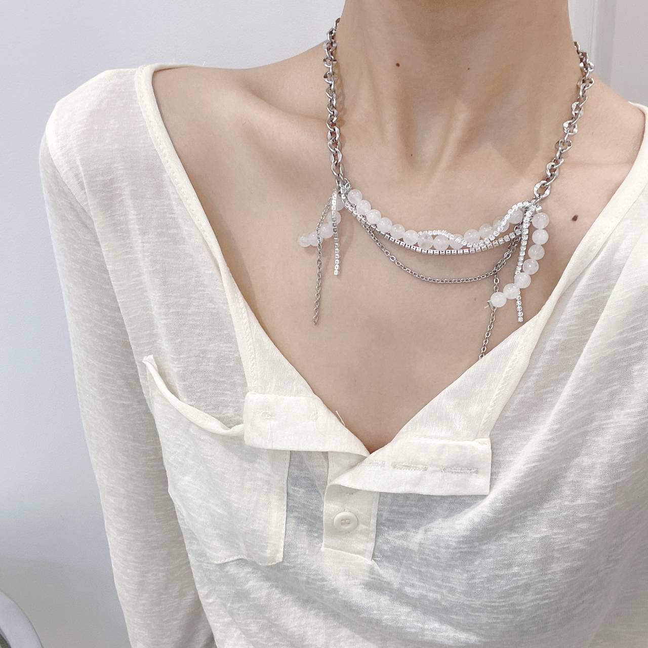 Chalcedony Fashionable Necklace Tassel Clavicle Chain