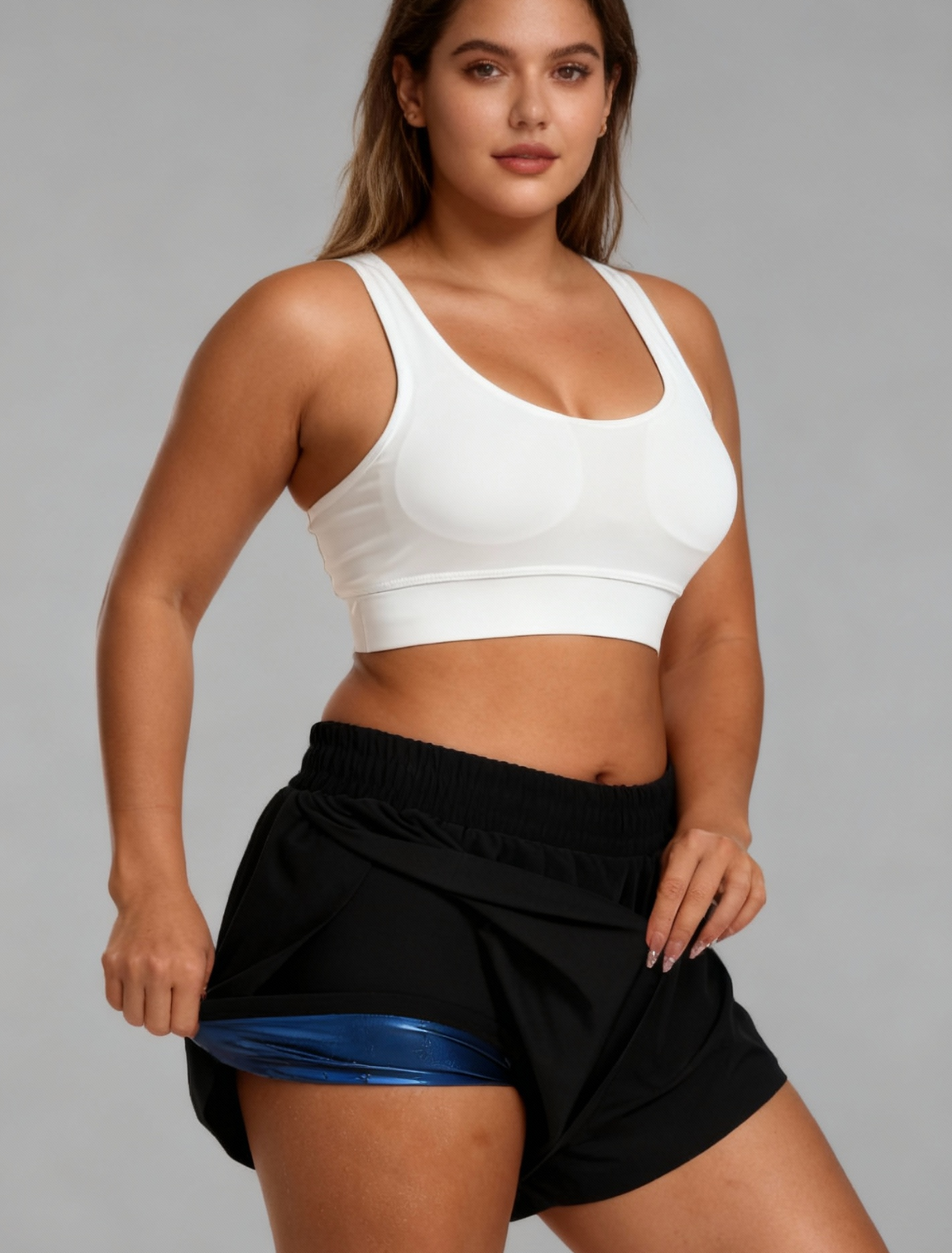 Women's Heat Trapping 2-in-1 Double Layer Sauna Shorts Running Shorts Athletic Workout Gym Sauna Shorts 4