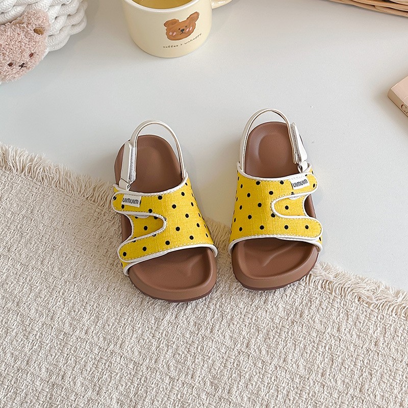 2026 Summer New Kids Sandals, Soft Light Sole Girls Shoes, Fashion Polka Dot Hook & Loop Beach Shoes For Little Middle Big Kids