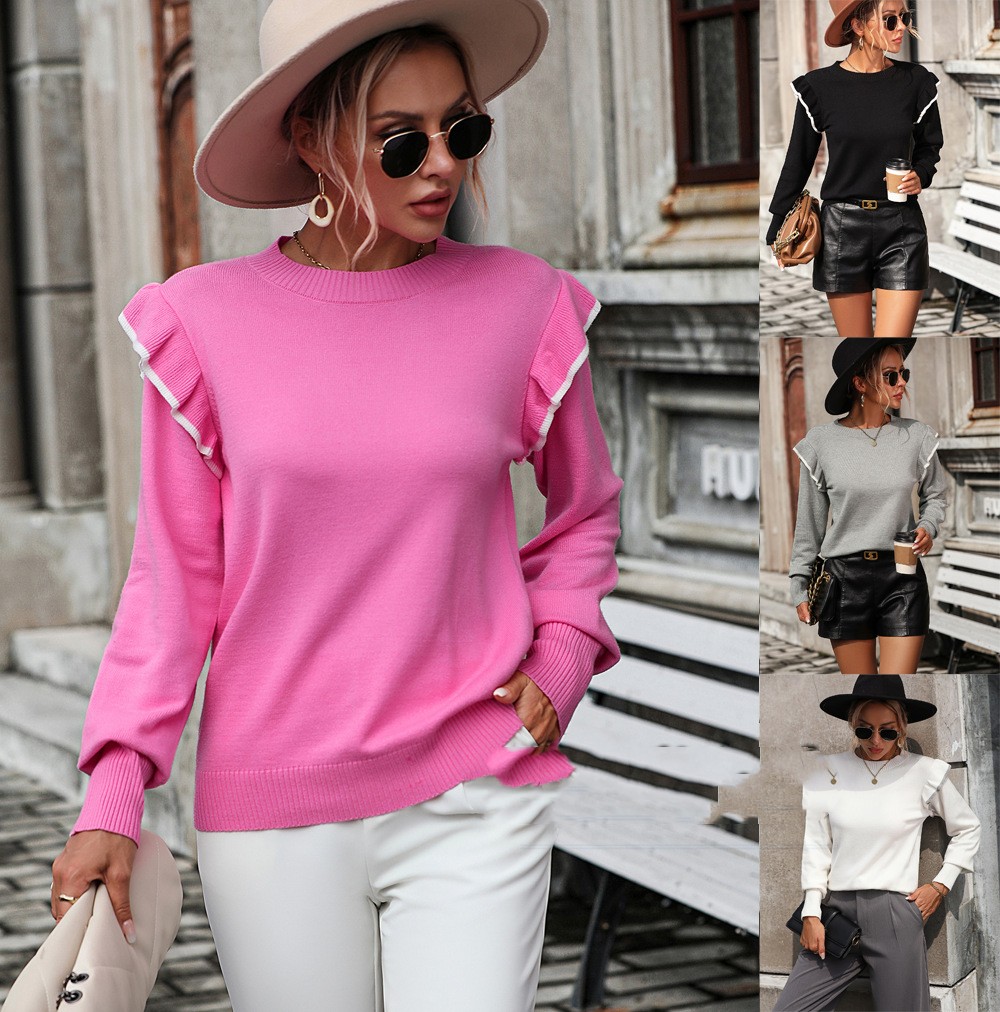Solid Color Round Neck Pullover Fashion Sweater