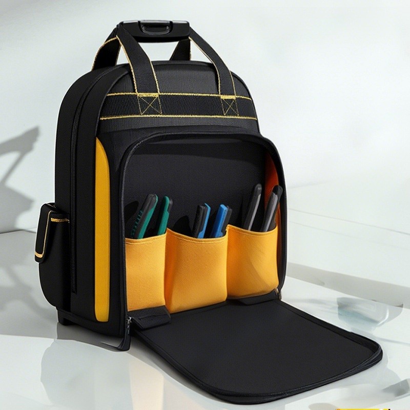Tool Backpack Large Capacity Molded Base Tool Bag Reflective Strip For Job Site