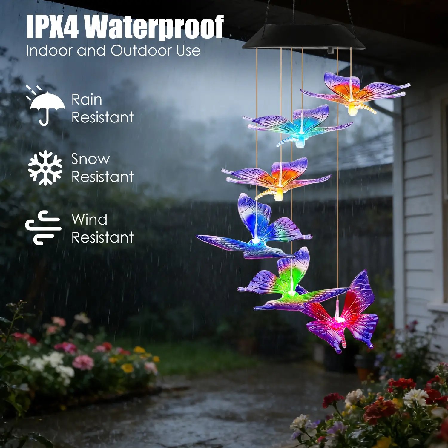 3Pack Solar Hummingbird Butterfly Dragonfly Wind Chimes 7 Color Changing Wind Chime For Outside IPX4 Waterproof Outdoor Garden Yard Decor