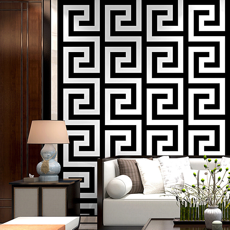 Debona Athena Greek Key Metallic Glitter Wallpaper All Colours-White Black — image 4