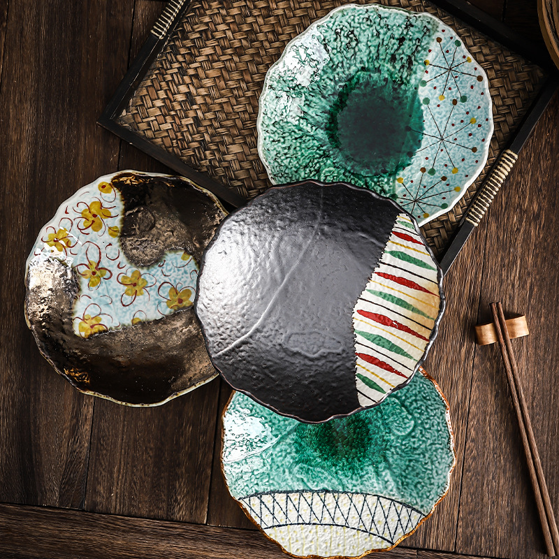 Hand-painted Marbled Polygonal Round Dinner Plate