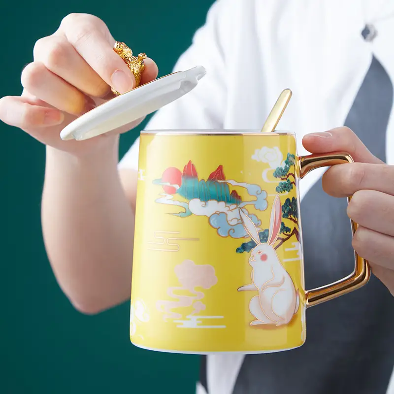 Ceramic Rabbit Coffee Mug with Lid and Spoon