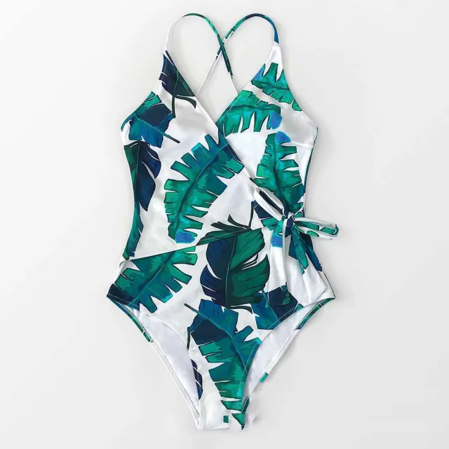 One piece Leaf Front Tether Swimsuit Women Green - Shop at LoveMi