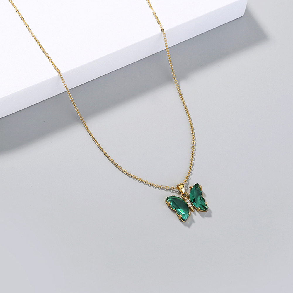 European and American foreign trade ins wind retro jewelry, simple personality crystal zircon butterfly pendant multicolor necklace accessories female
