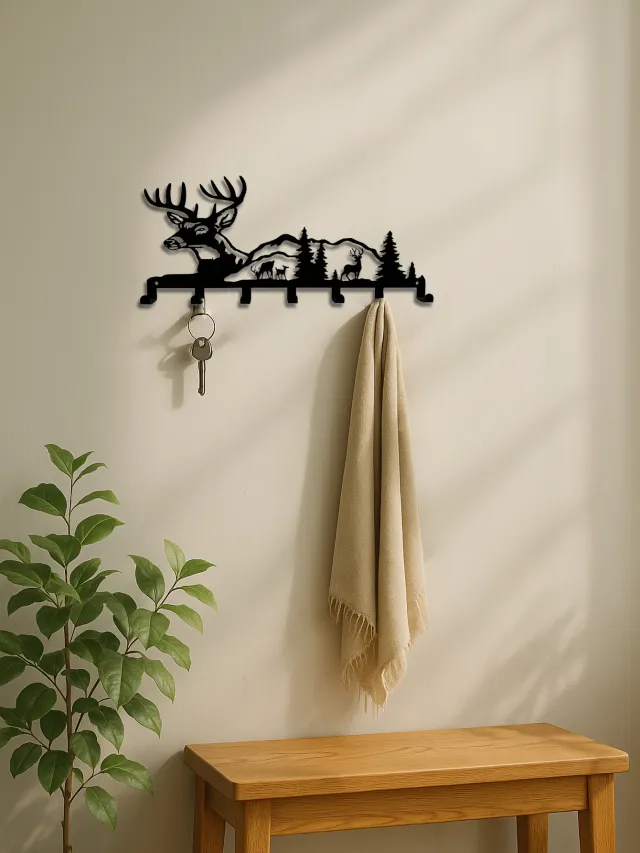 Deer And Forest Metal Key Hook Nature Themed Wall Organizer For Entryway Decor Look At The Picture - Shop at LoveMi