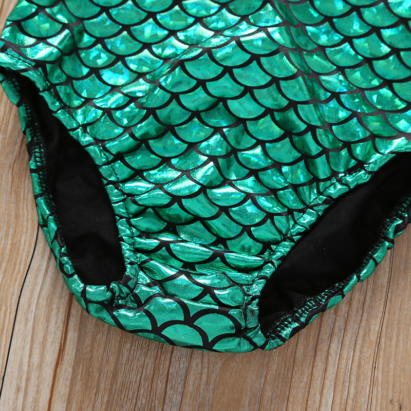 One-piece Fish Scale Swimsuit With Bow Sling