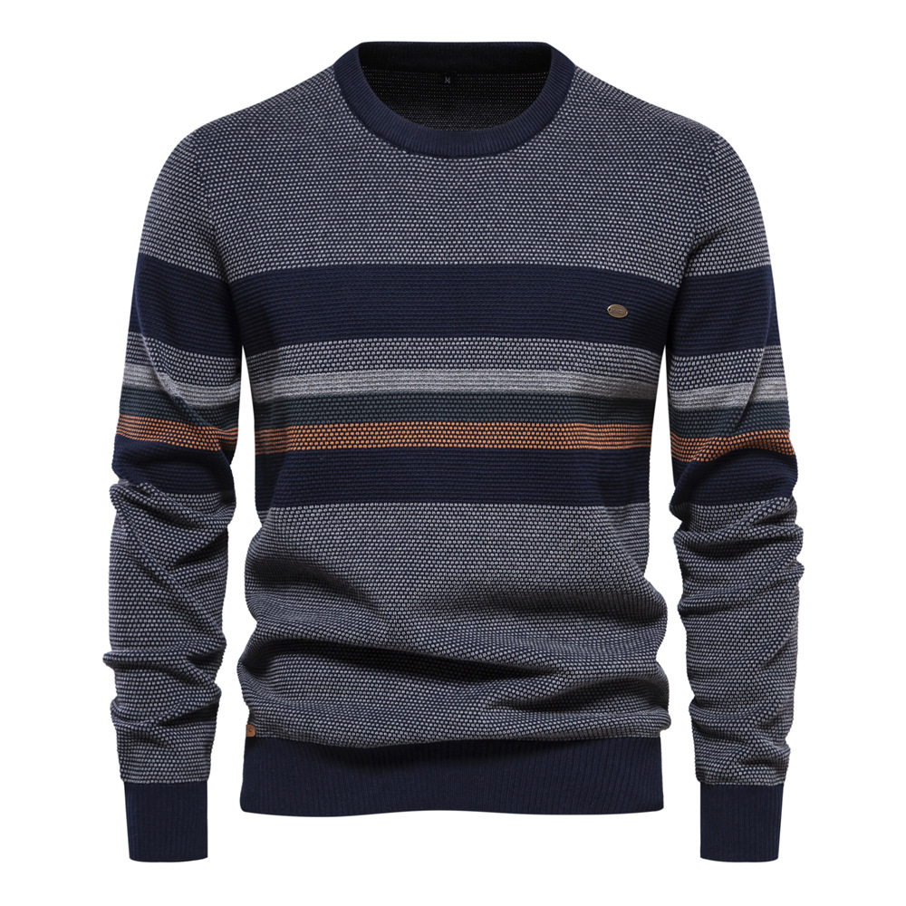 Men's Fashion Casual Slim Round Neck Striped Sweater