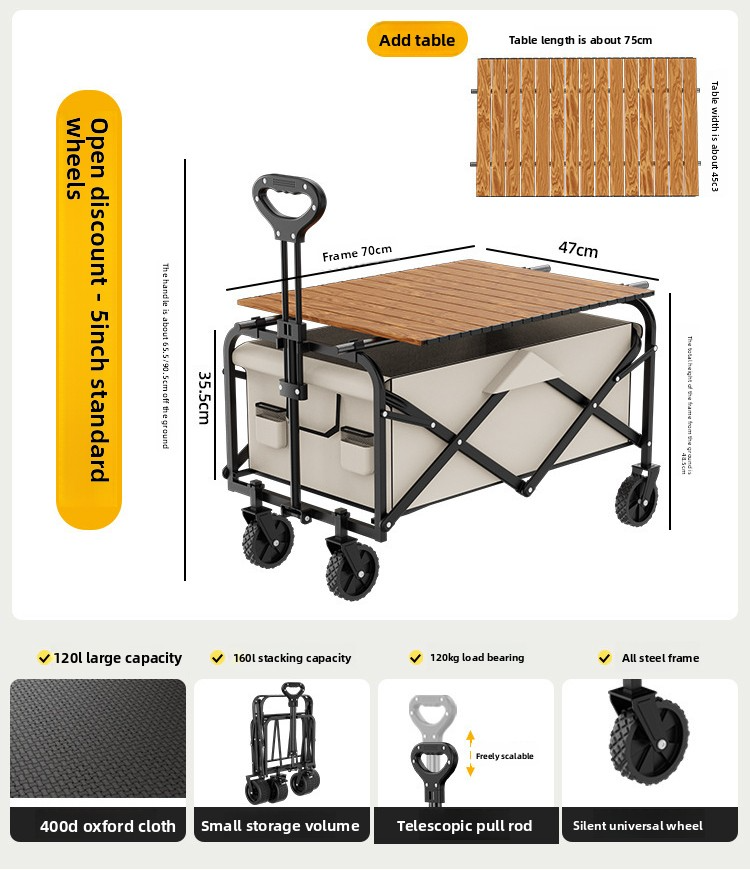Foldable Travel Trailer Outdoor Camping Wagon For Picnic And Campsite Use 4