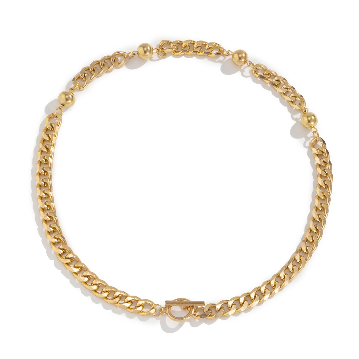 Simple Interval Round Bead Single-Layer Necklace Female Personality Chain OT Buckle Geometric Metal Necklace