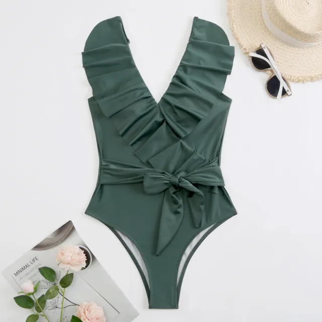 Swimsuit Lace Up Ladies One Piece Bikini Green - Shop at LoveMi
