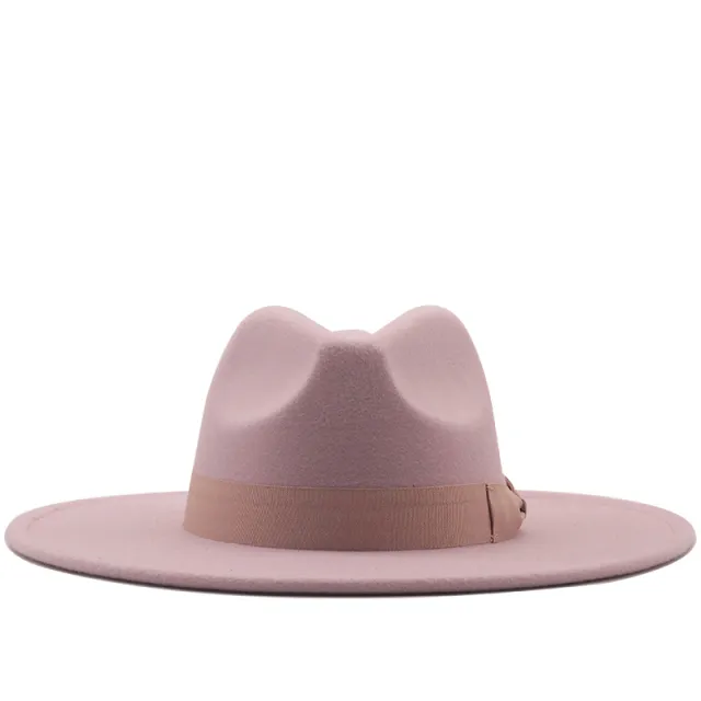 Jazz Top Hat Autumn And Winter New Men's And Women's Woolen Hats Simple Felt Big Brim Hat Pink - Shop at LoveMi