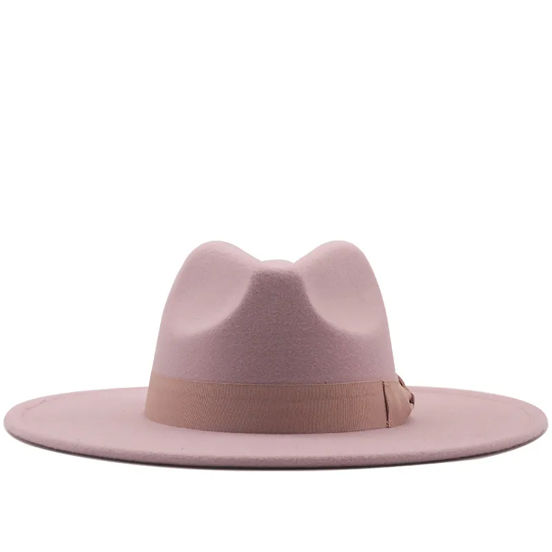Jazz Top Hat Autumn And Winter New Men's And Women's Woolen Hats Simple Felt Big Brim Hat - Pink