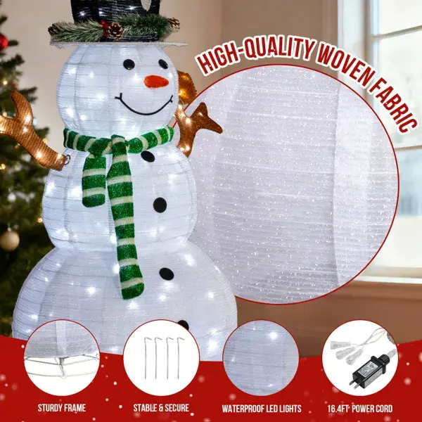 4FT Lighted Snowman And Squirrel Christmas Yard Decorations, Pre-lit Pull Up Snowman With 120 White LEDs, For Xmas Outdoor Holiday Indoor Decor Lighted Holiday
