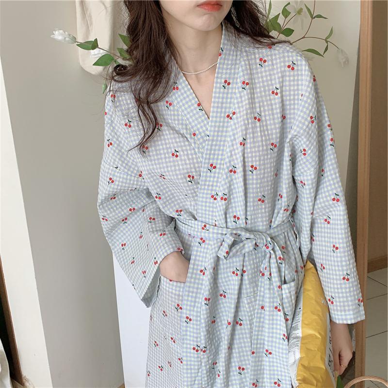 Title 4, Cherry Plaid Cute Bathrobe Long