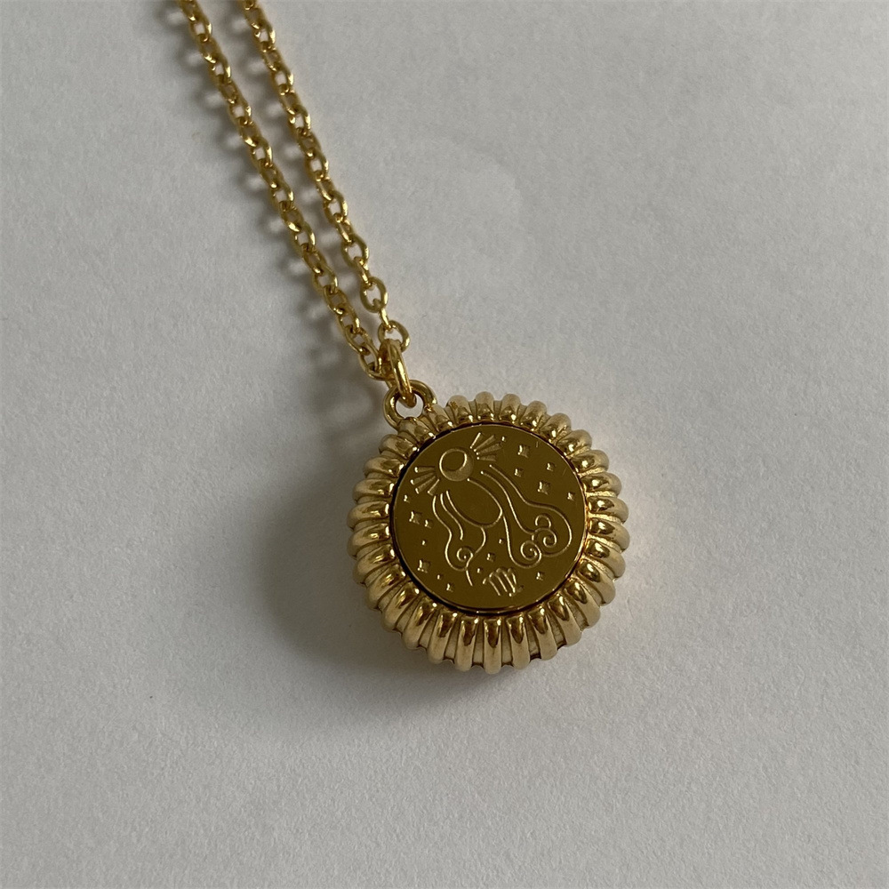 12 Constellation Runes Round Pendant Necklace