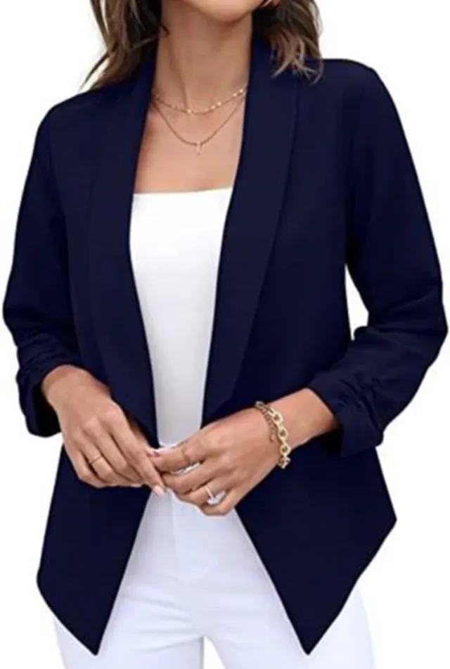 Women's Blazer Free Iron Casual Professional Suit Navy - Shop at LoveMi