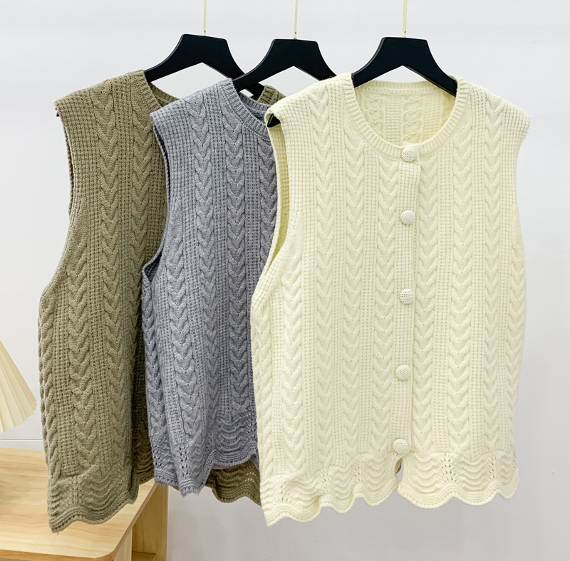 Title 3, Pure Color Simple Wavy Edge Linen Pattern Knitt...