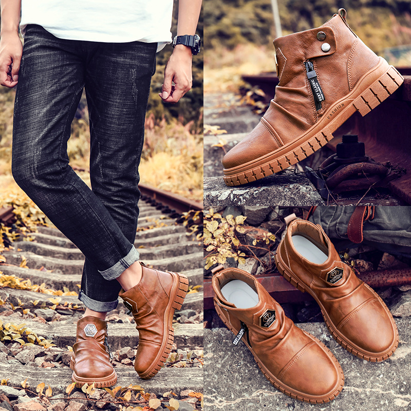 Men's All-match Round Toe Mid-cut Leather Boots