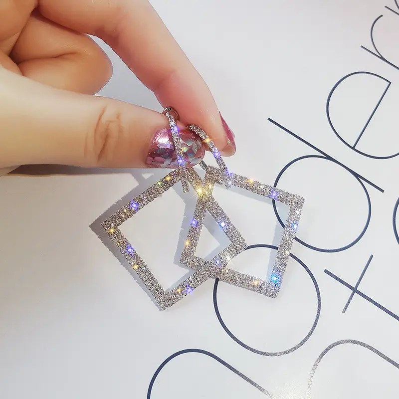 Women's Fashion Simple Silver Pin Geometric Square Earrings