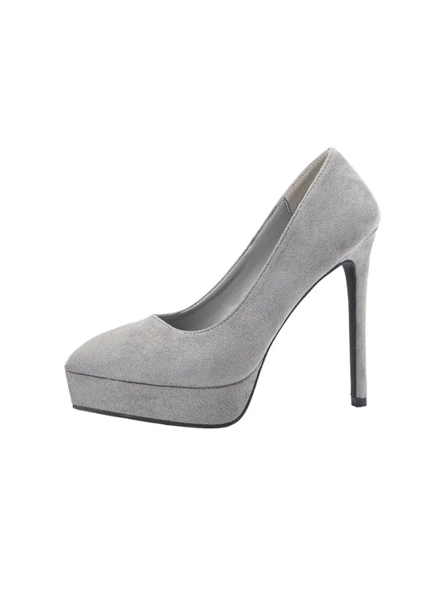 Sexy Pointed High Heels Suede Nightclub Waterproof Platform Grey - Shop at LoveMi
