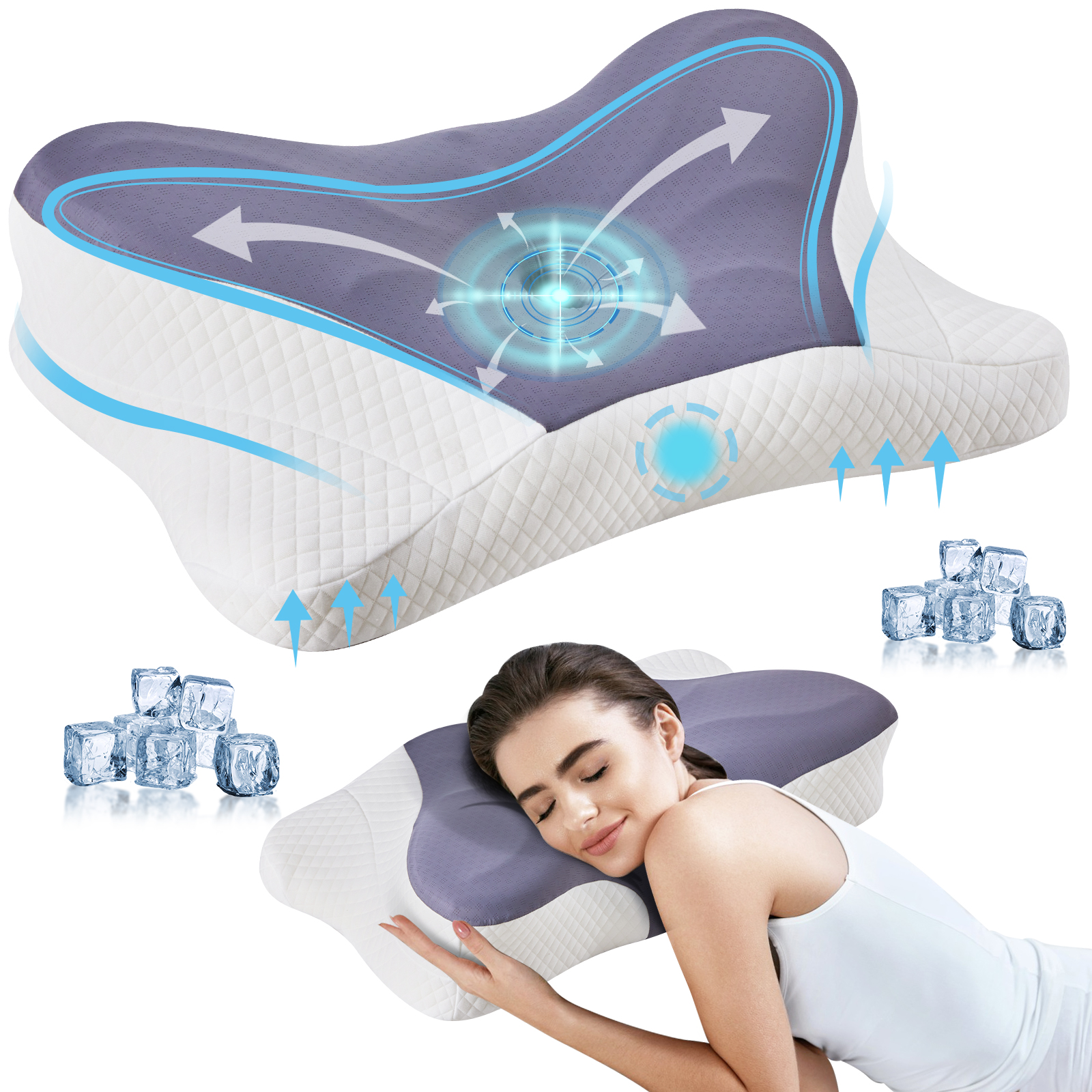 2 Pack Memory Foam Pillow, A Cooling Type Sleep Pillow Designed To Provide Neck Support When Lying On One's Side image 3