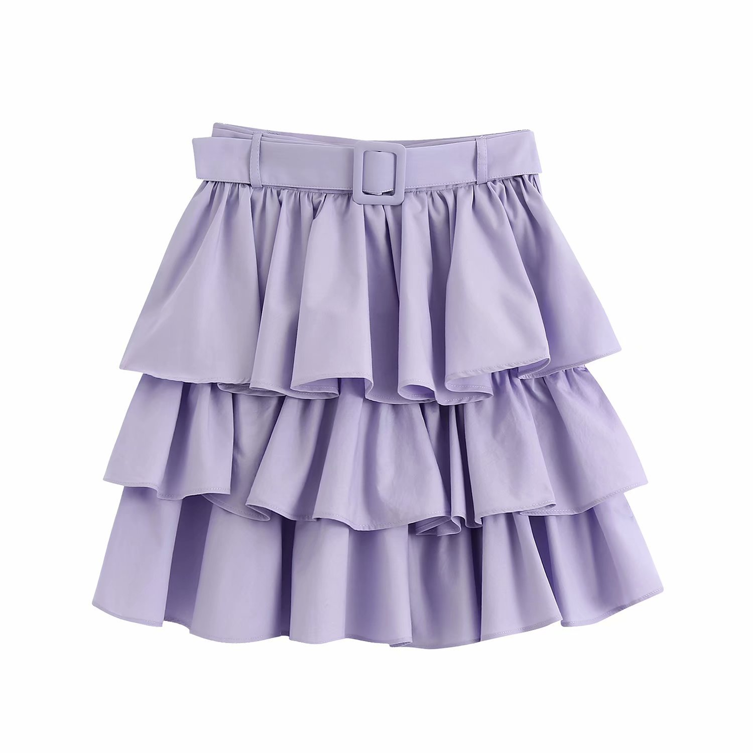 Title 5, Layered mini skirt with belt, creates a stylish...