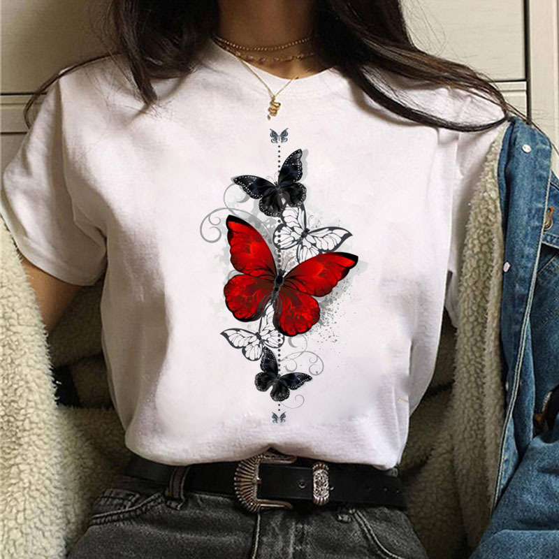 Title 5, Summer Butterfly Round Neck Loose T-shirt Casual