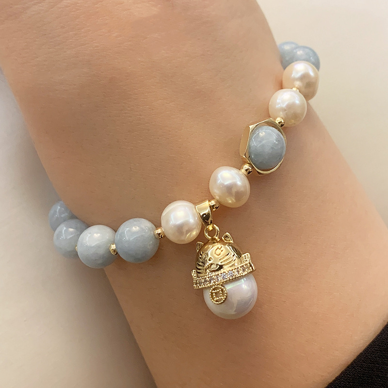 Freshwater Pearl Retro Transit Bracelet Lucky Cat Handmade Girl Hand Jewelry