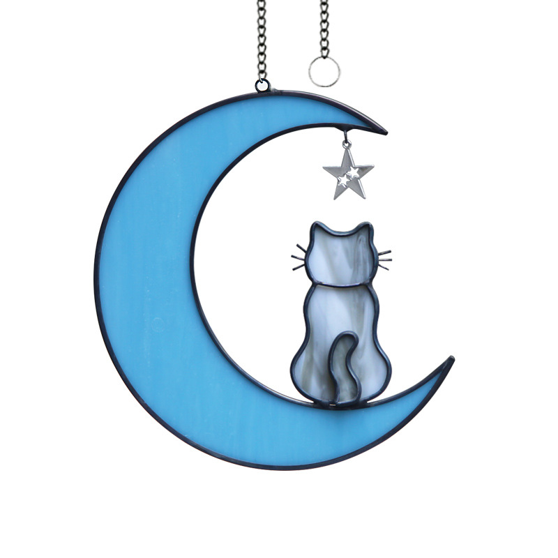 Title 7, Colorful Glass Pet Cat Dog Moon Window Ornaments