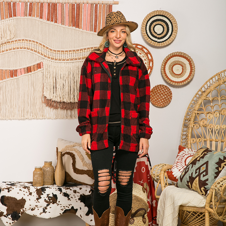 Long-sleeved Plaid Top Loose Casual Shirt Plush