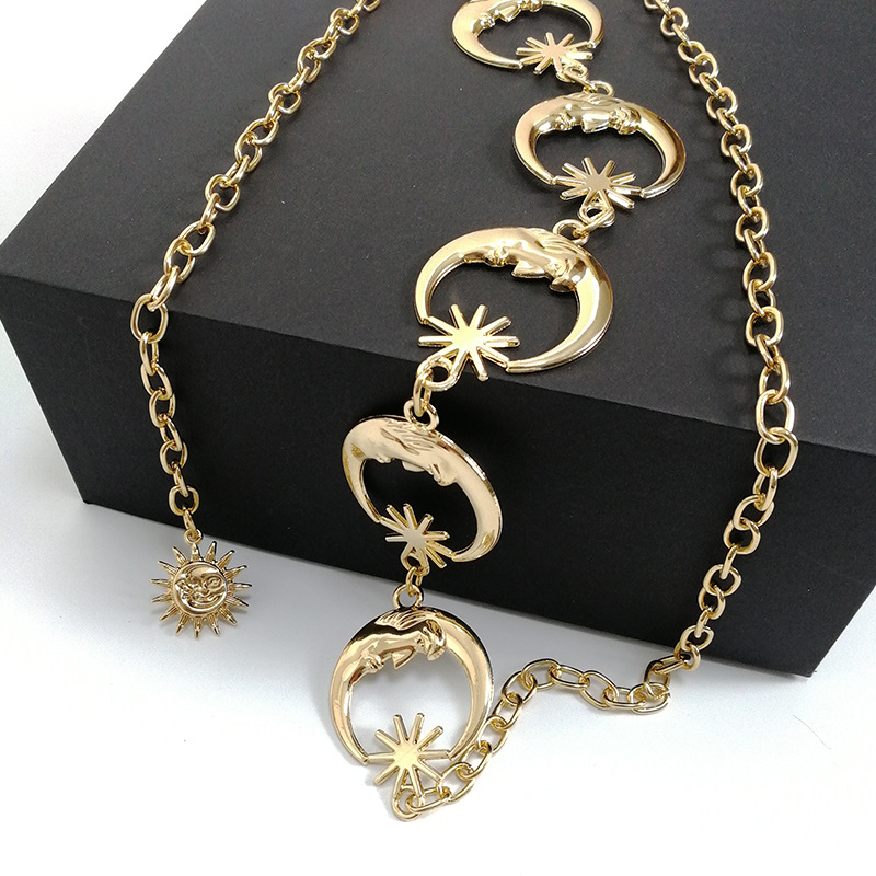 Ladies Golden Moon Corset Silver Metal Chain