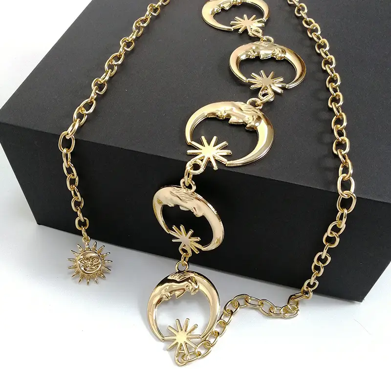 Ladies Golden Moon Corset Silver Metal Chain